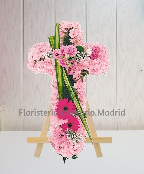 Cruz fúnebre clavel rosa